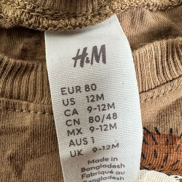 EUC H&M Baby Boy 3 Long Sleeve Tees Brown., Cream & Green Casual - Size 12M - Picture 4 of 10